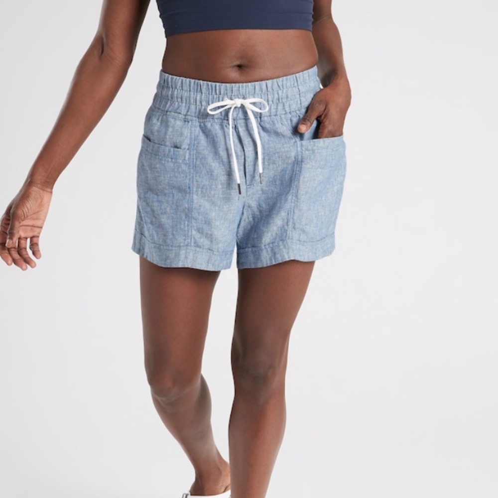 Athleta Cabo Linen Striped Shorts